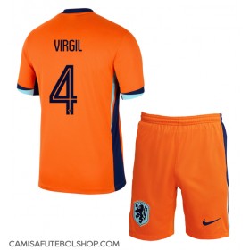 Camisa de time de futebol Holanda Virgil van Dijk #4 Replicas 1º Equipamento Infantil Europeu 2024 Manga Curta (+ Calças curtas)